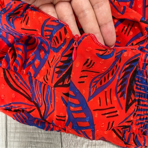 NWT Alexis + Target Tropical Leaf Print Red Chiffon Dress Sz XXS - Picture 7 of 9